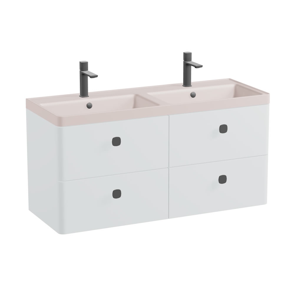 Vado Cameo Arctic White 1200mm Wall Mounted Vanity Unit & Pink Clay Basin