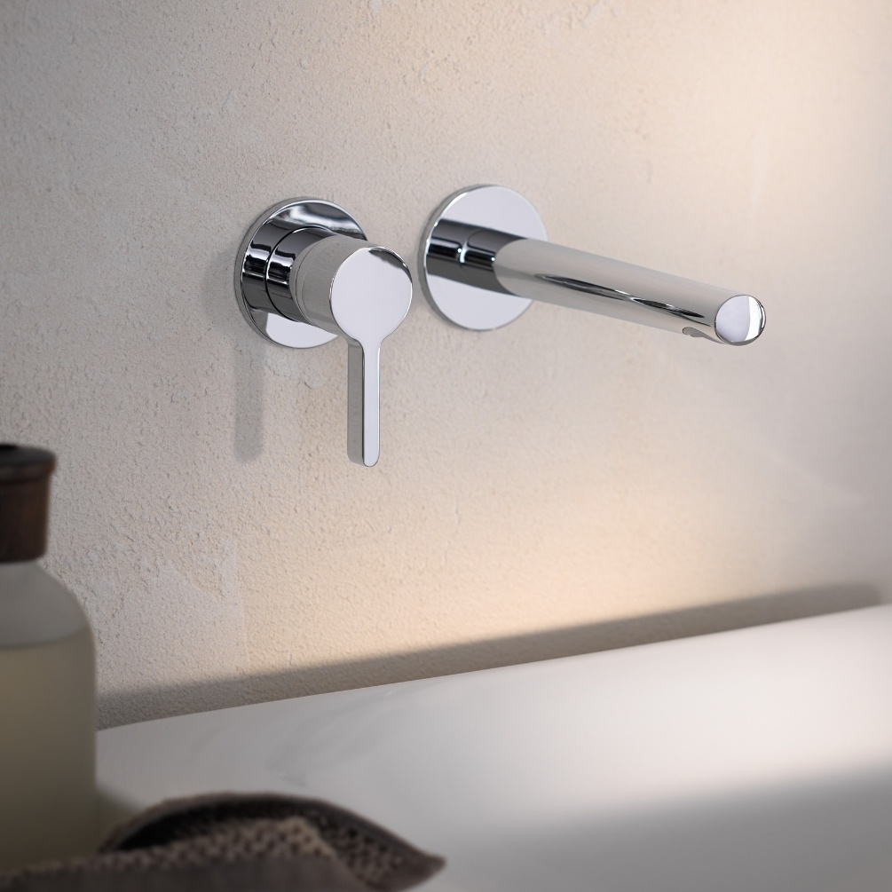 Close up product image of the Keuco Edition 400 Chrome Wall Mounted Single Lever Basin Mixer