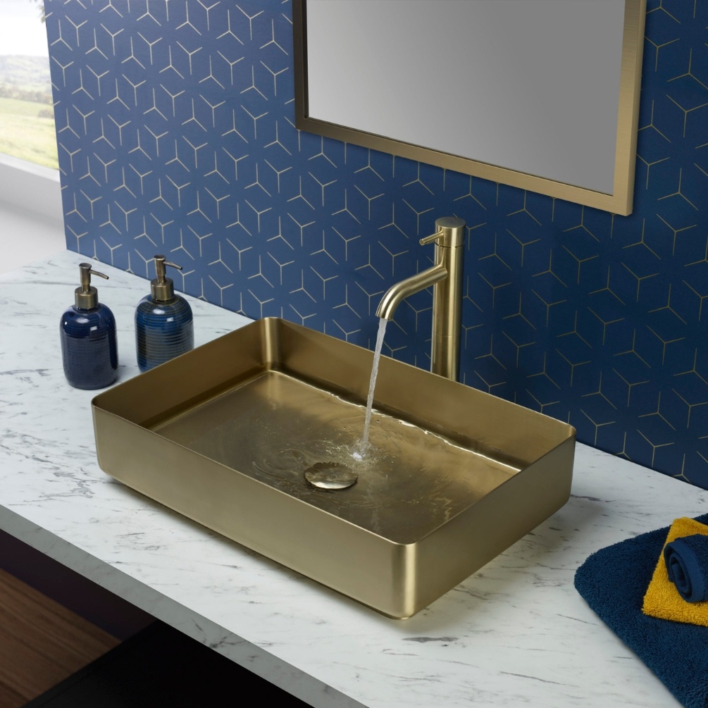 JTP Vos Brushed Brass Tall Basin Mixer with Designer Knurled Handle