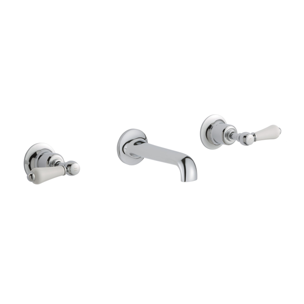 Photo of JTP Grosvenor Lever Chrome Wall Mounted Basin Mixer White Lever Cutout