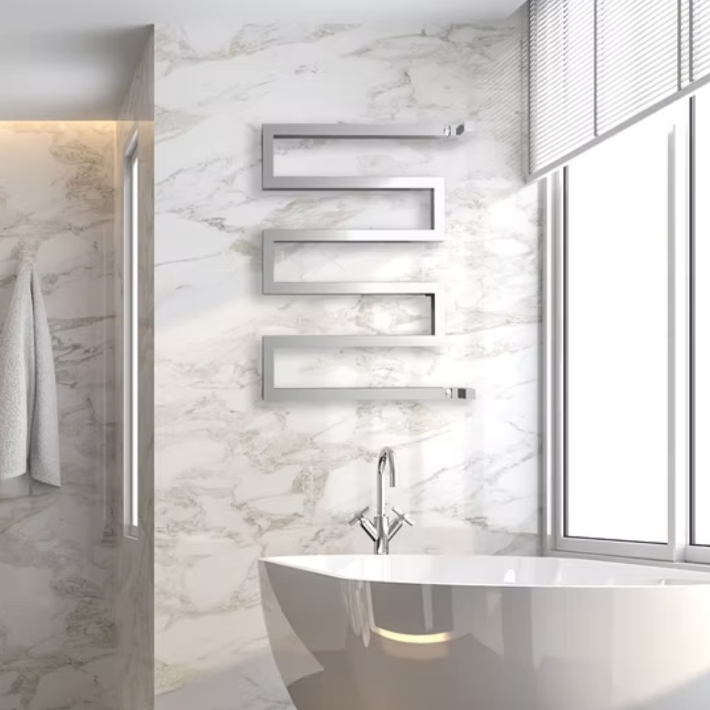 Lifestyle image of the Radox Serpentine 730mm x 500mm Stainless Steel Designer Towel Rail