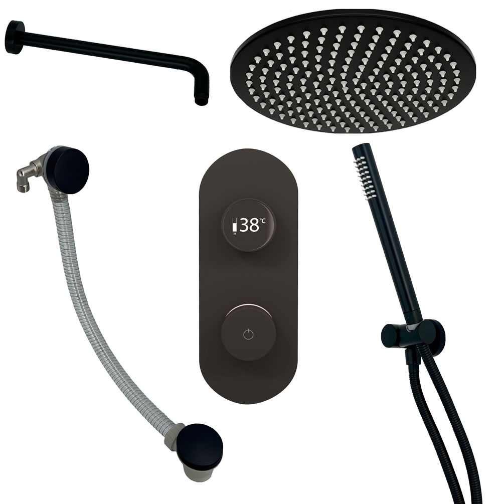 Cutout image of TED TOGO Matt Black Triple Outlet Digital Shower Bath Set