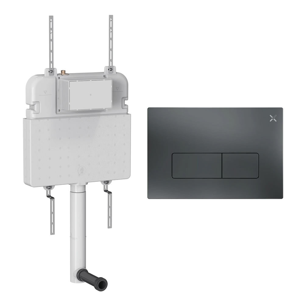 Cutout image of Crosswater 530mm Concealed Back-to-Wall Cistern & MPRO Slate Dual Flush Plate