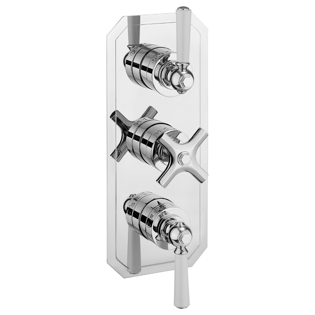Cut out image of the Crosswater Waldorf Chrome 2 Outlet 3 Handle White Lever Thermostatic Shower Valve
