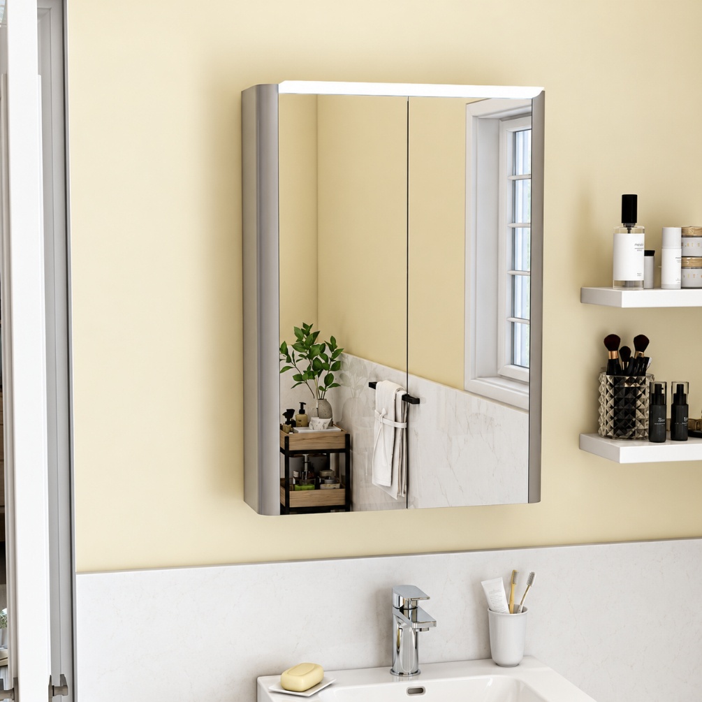 Imex Suburb Matt Ash 500mm x 206mm Wall Hung 2 Door Mirrored Bathroom Cabinet Lifestyle