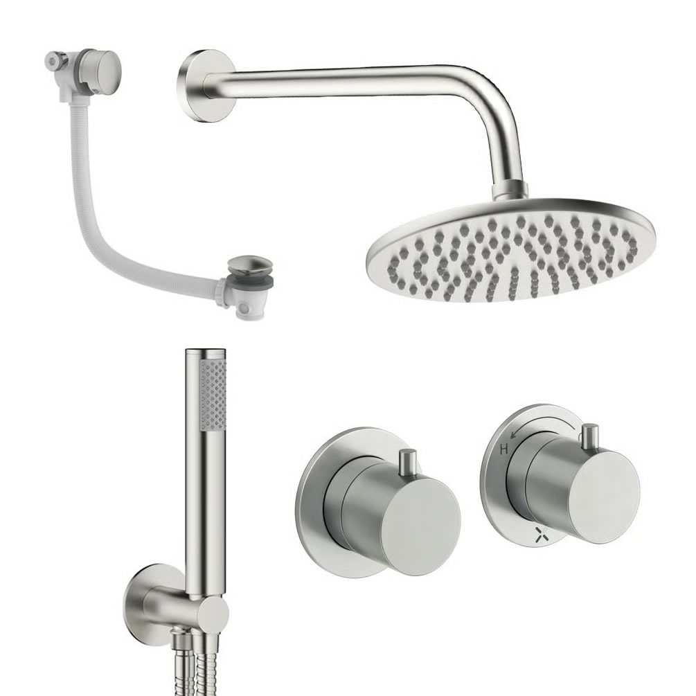 Cutout image of Crosswater Module Brushed Nickel Triple Outlet Shower Bath Set