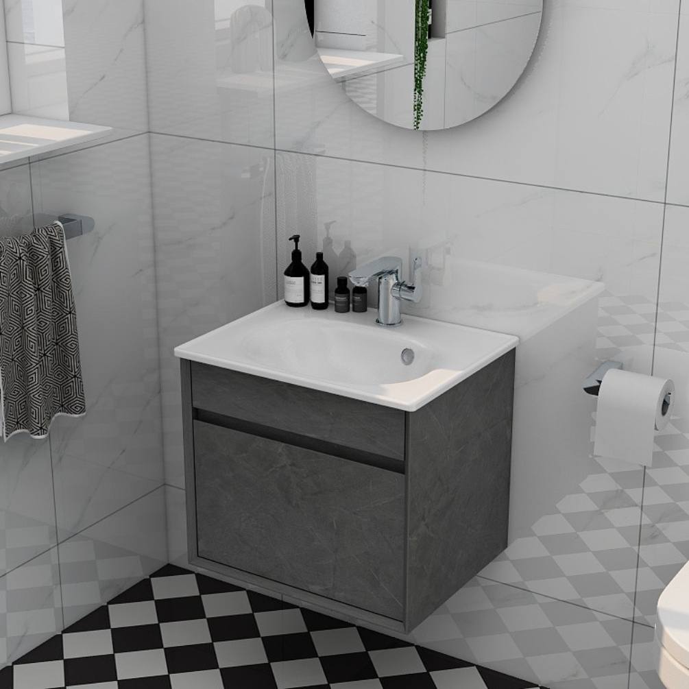 Imex Alma Grey Marble 500mm Wall Mounted Single Drawer Vanity Unit