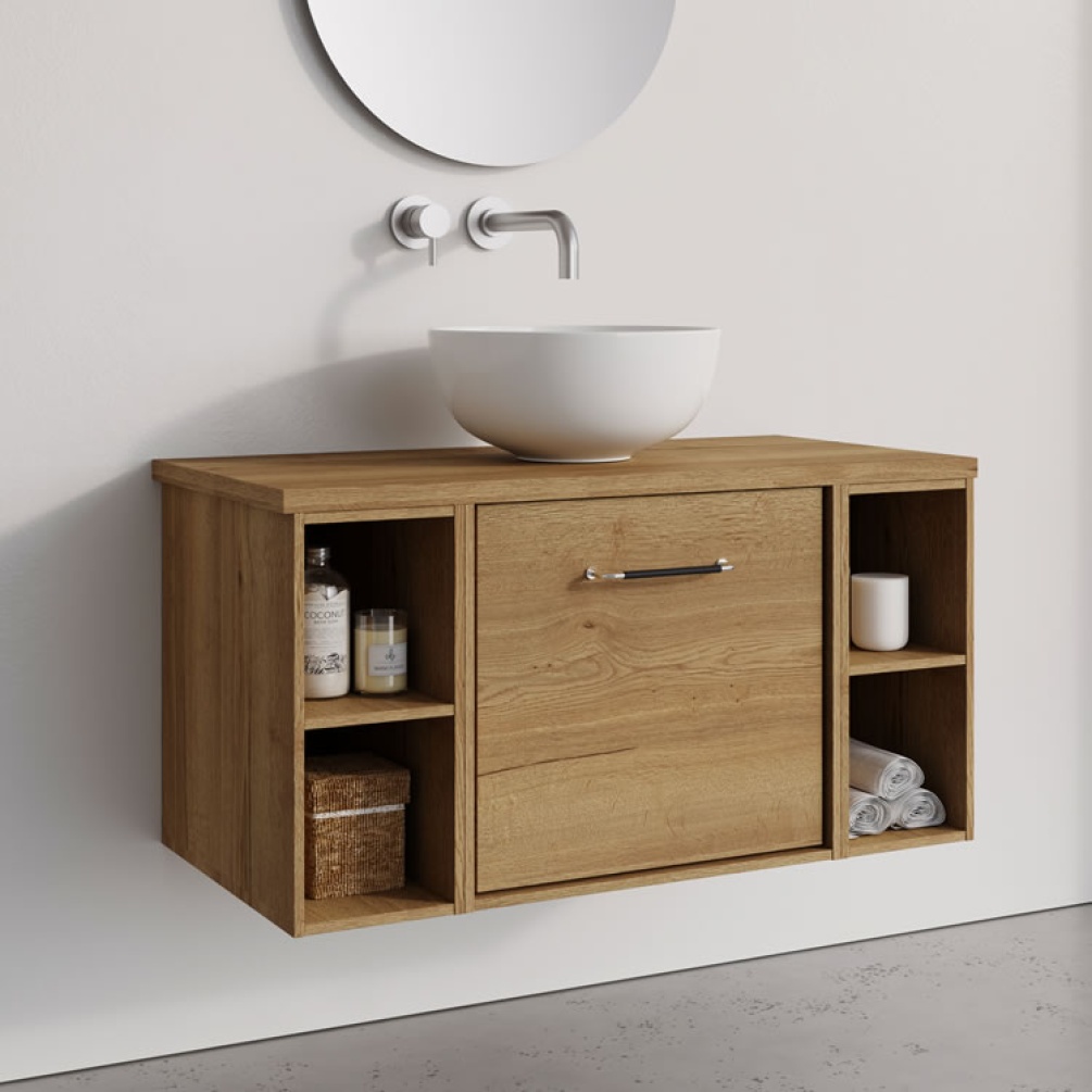 Lifestyle image of Crosswater Infinity 900mm Windsor Oak Vanity Unit & Worktop