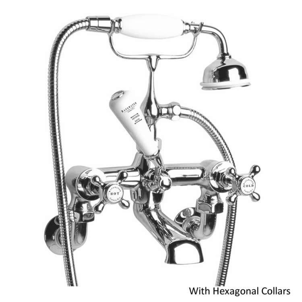 Photo of Bayswater Crosshead White & Chrome Wall Mounted Bath Shower Mixer with Hexagonal Collars
