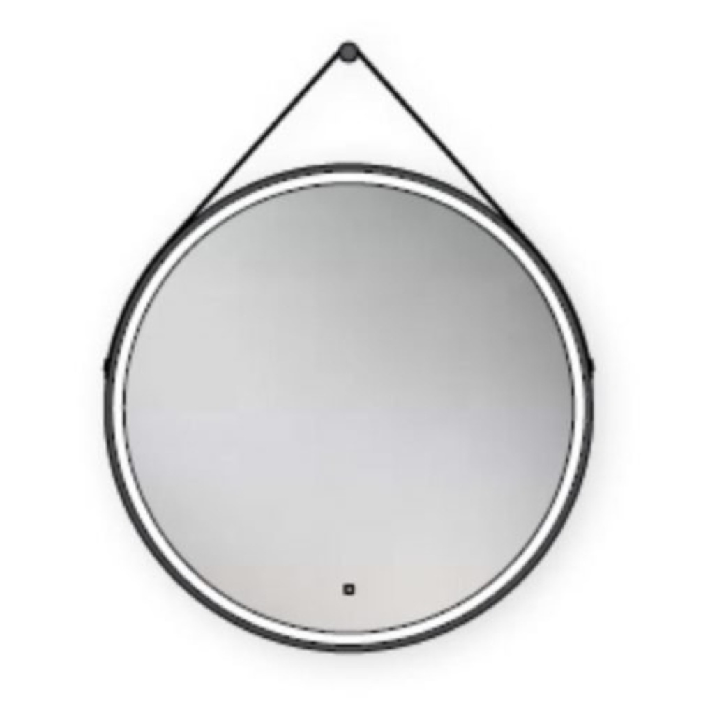 Product Cut out image of the HIB Solstice Black 800mm Circular LED Mirror with Strap