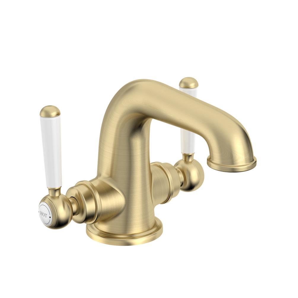 Tavistock Lansdown Brushed Brass Twin Handle Basin Mixer With Click Waste