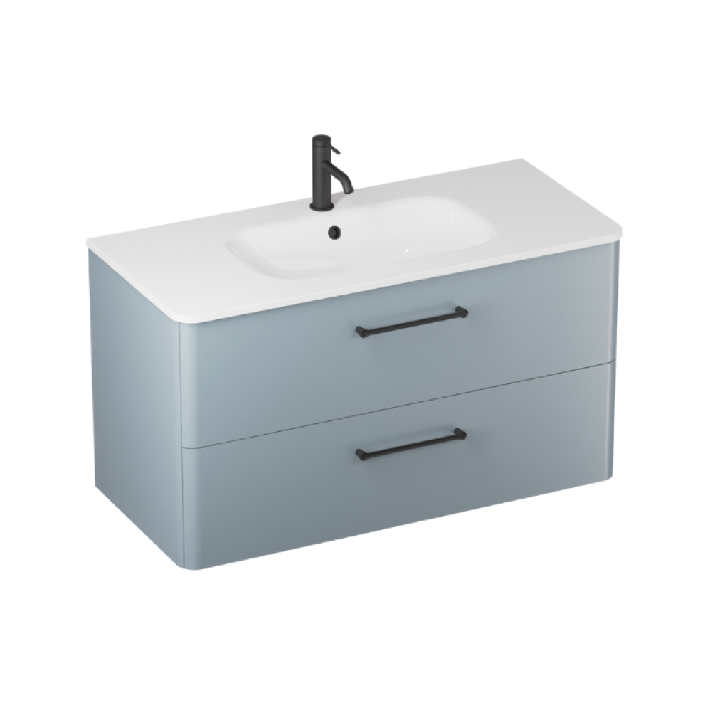 Product cut out photo image of Britton Bathrooms Camberwell 1000mm Dusty Blue Wall Hung Vanity Unit and Basin with Black Handles C100DDB