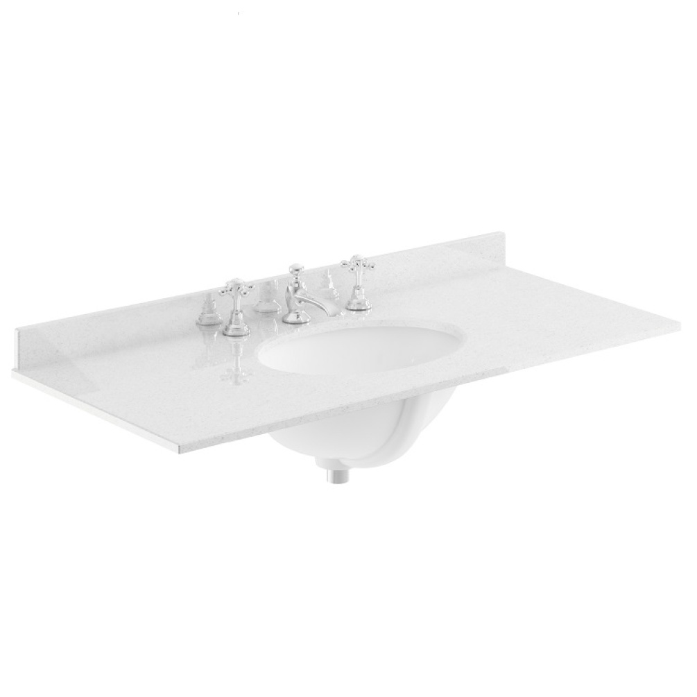Product cut out photo of Bayswater 1000mm White 3 Tap Hole Marble Countertop
