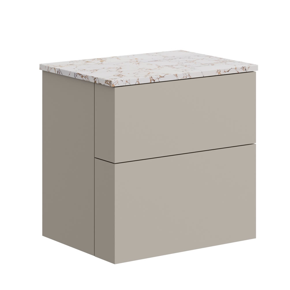 Crosswater Avenue Warm Stone 600mm Double Drawer Unit & Gold Vein Worktop