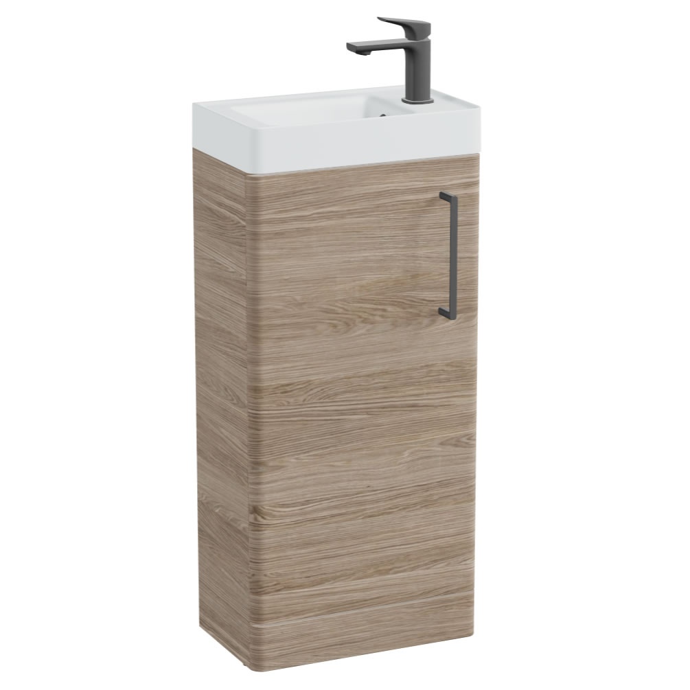 Vado Cameo 400mm Natural Oak Floorstanding Vanity Unit & Arctic White Basin - Right Hand