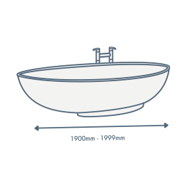 iconography image of a bathtub with 1900mm -1999mm text illustrating this sized length bath