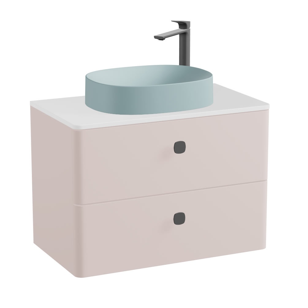 Vado Cameo 800mm Pink Clay Wall Hung 2 Drawer Vanity Unit, Gloss Worktop & Cove Basin