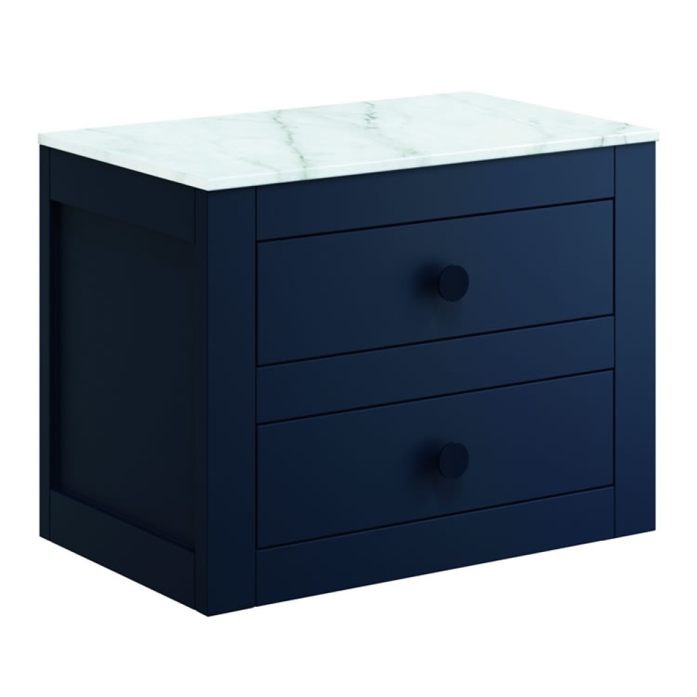 Cutout image of Crosswater Canvass Deep Indigo Blue Wall-Hung Vanity Unit with Marble Worktop 600mm
