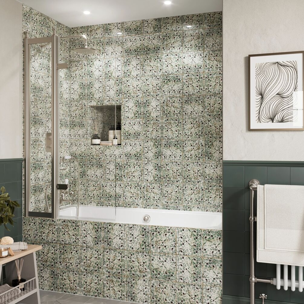 Lifestyle image of Burlington Classique Brushed Nickel Hinged Inline Bath Screen