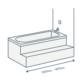 iconography image of a bathtub with 1800mm - 1899mm text illustrating this sized length bath
