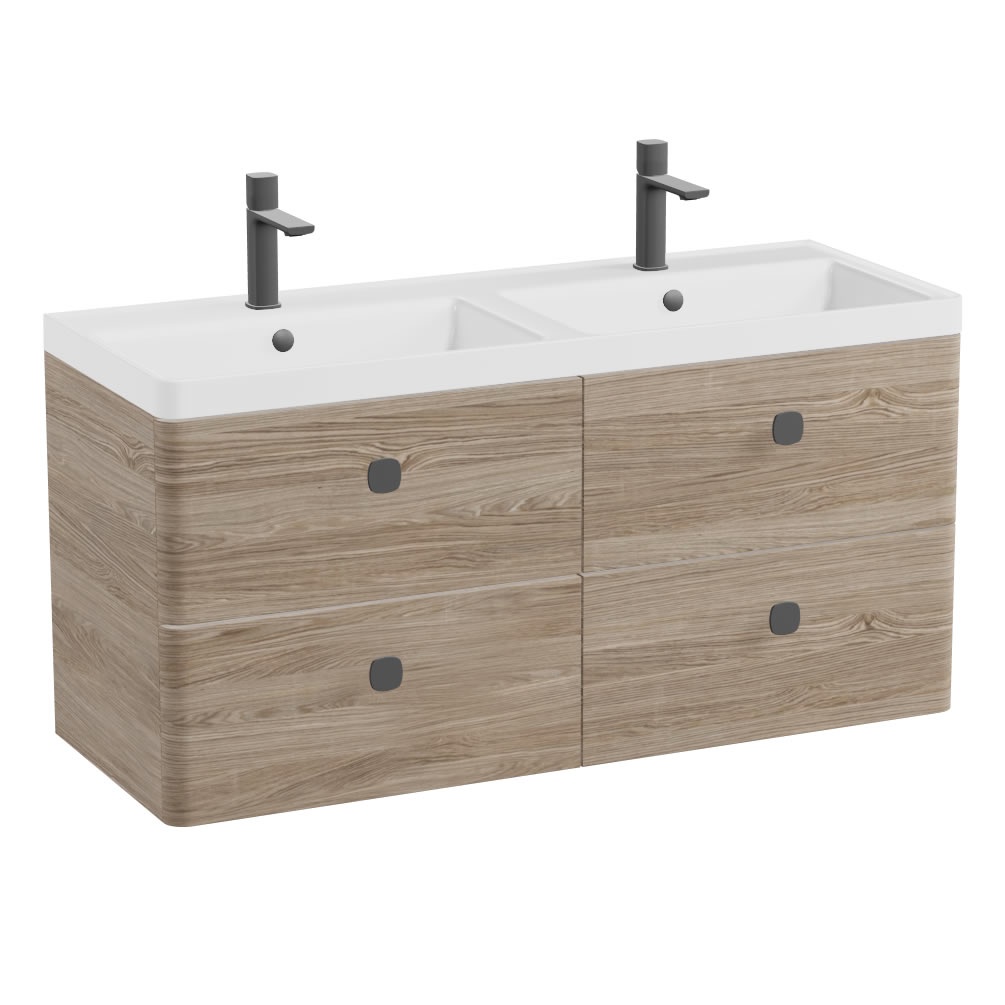 Vado Cameo 1200mm Atlantic Oak 4 Drawer Wall Hung Vanity Unit & Arctic White Basin