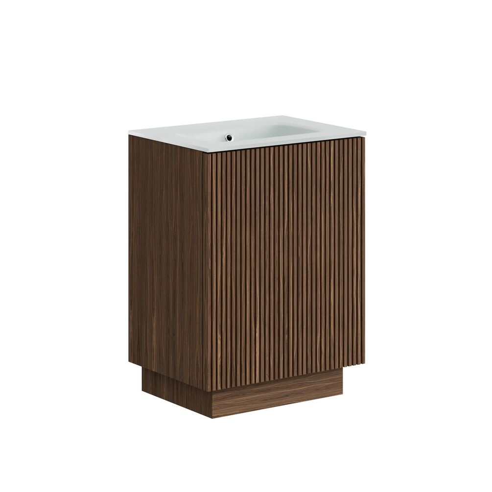 Crosswater Limit Royal Walnut 600mm Floorstanding Vanity Unit & Ice Glass Basin