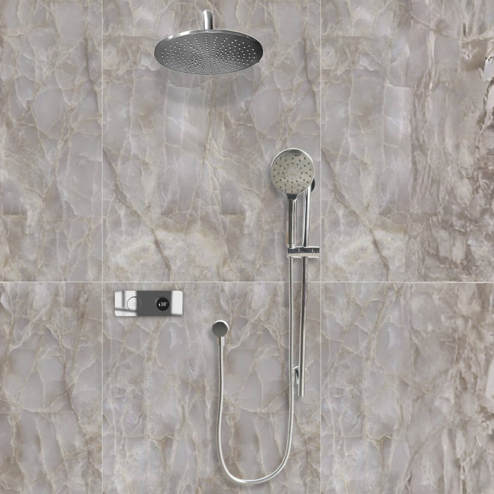 TED TOGO Chrome Dual Outlet Digital Slide Rail Shower Set Lifestyle 2