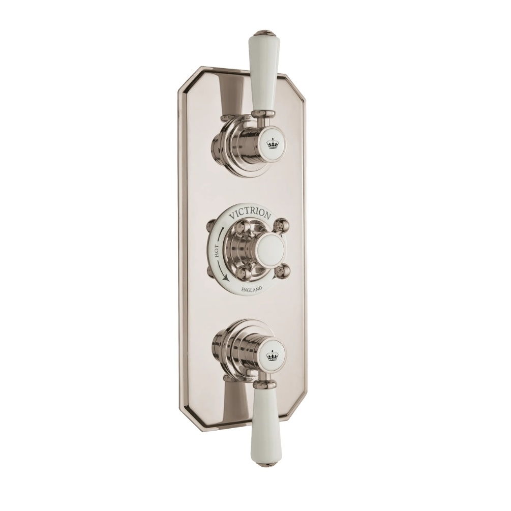 BC Designs Victrion Nickel 2 Outlet 3 Handle Concealed Shower Valve Cut Out