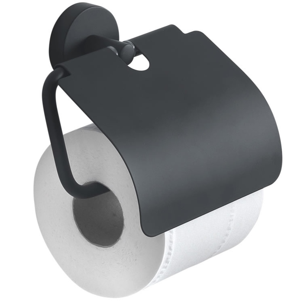 Cutout image of Origins Living Gedy Eros Toilet Roll Holder with Flap matt black.