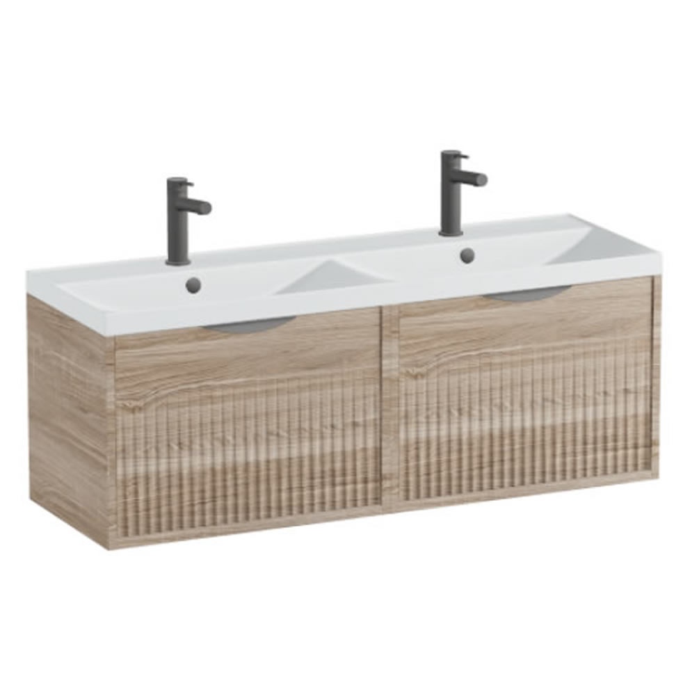 Vado Safari Fluted 1200mm Natural Oak Wall Hung Vanity Unit & Arctic White Basin