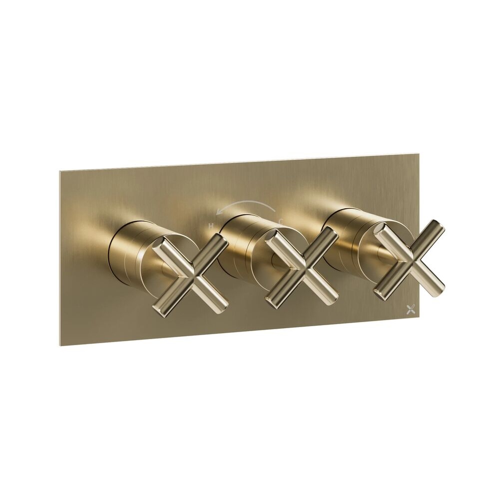Crosswater MPRO Crosshead Brushed Brass Landscape 2 Outlet 3 Handle Shower Valve