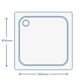image of a square shower tray with 800mm in height and 800mm width with arrows pointing in both directions