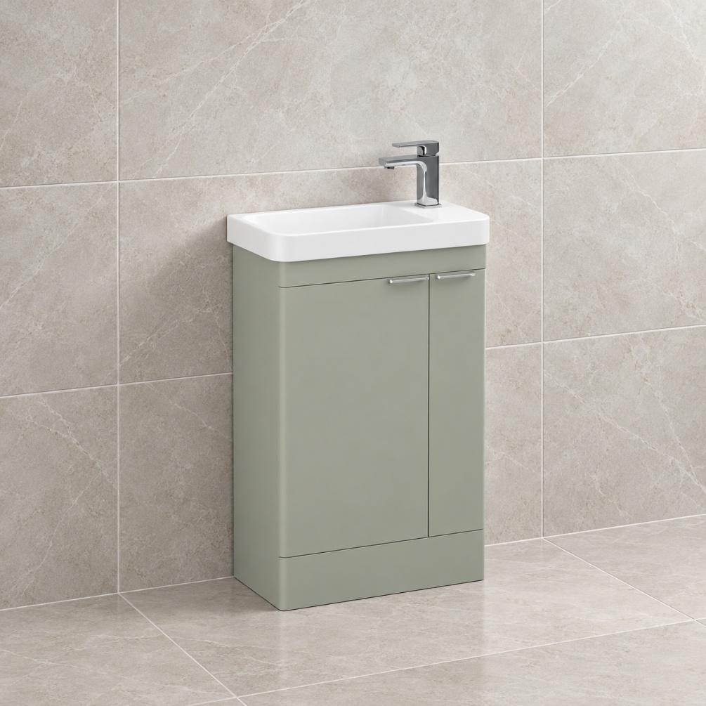 IMEX Luna Reed Green 550mm 2-Door Floor Standing Cloakroom Vanity Unit Lifestyle