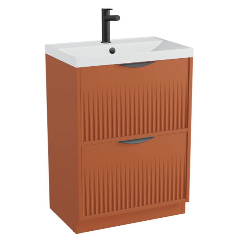 Vado Safari Fluted 500mm Terracotta Floorstanding Vanity Unit & Mineral Basin