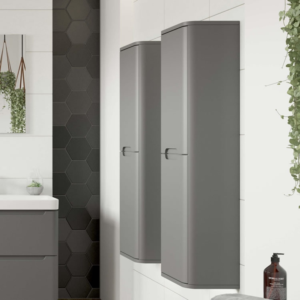 Apex Matt Grey 350mm Wall Hung Tall Storage Unit - Image 1