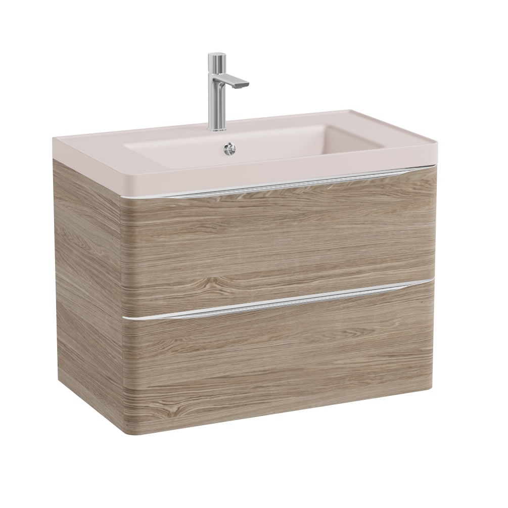 Vado Cameo 800mm Natural Oak Wall Mounted Vanity Unit & Pink Basin