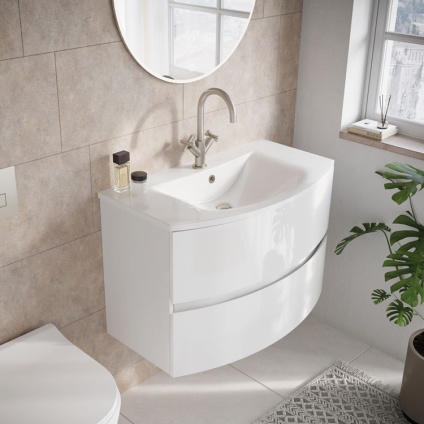 Lifestyle image of Crosswater Svelte White Gloss Wall-Hung Vanity Unit & Basin