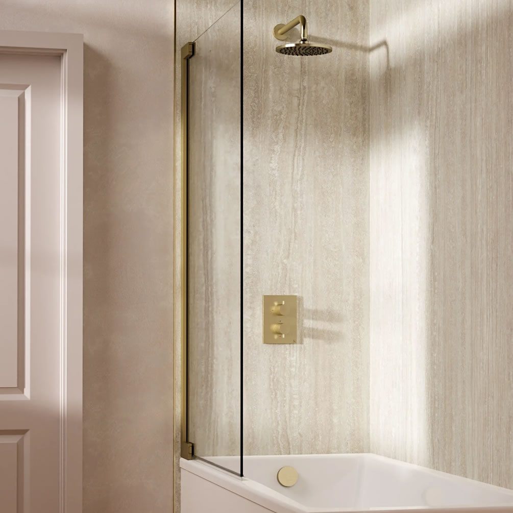 Lifestyle image of Crosswater Crossbox Brushed Brass Dual Outlet Shower Bath Set