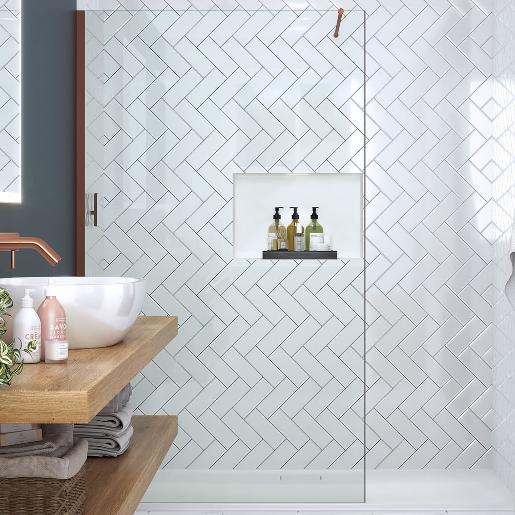 Lifestyle image of Merlyn Brushed Bronze 600mm Wetroom Screen