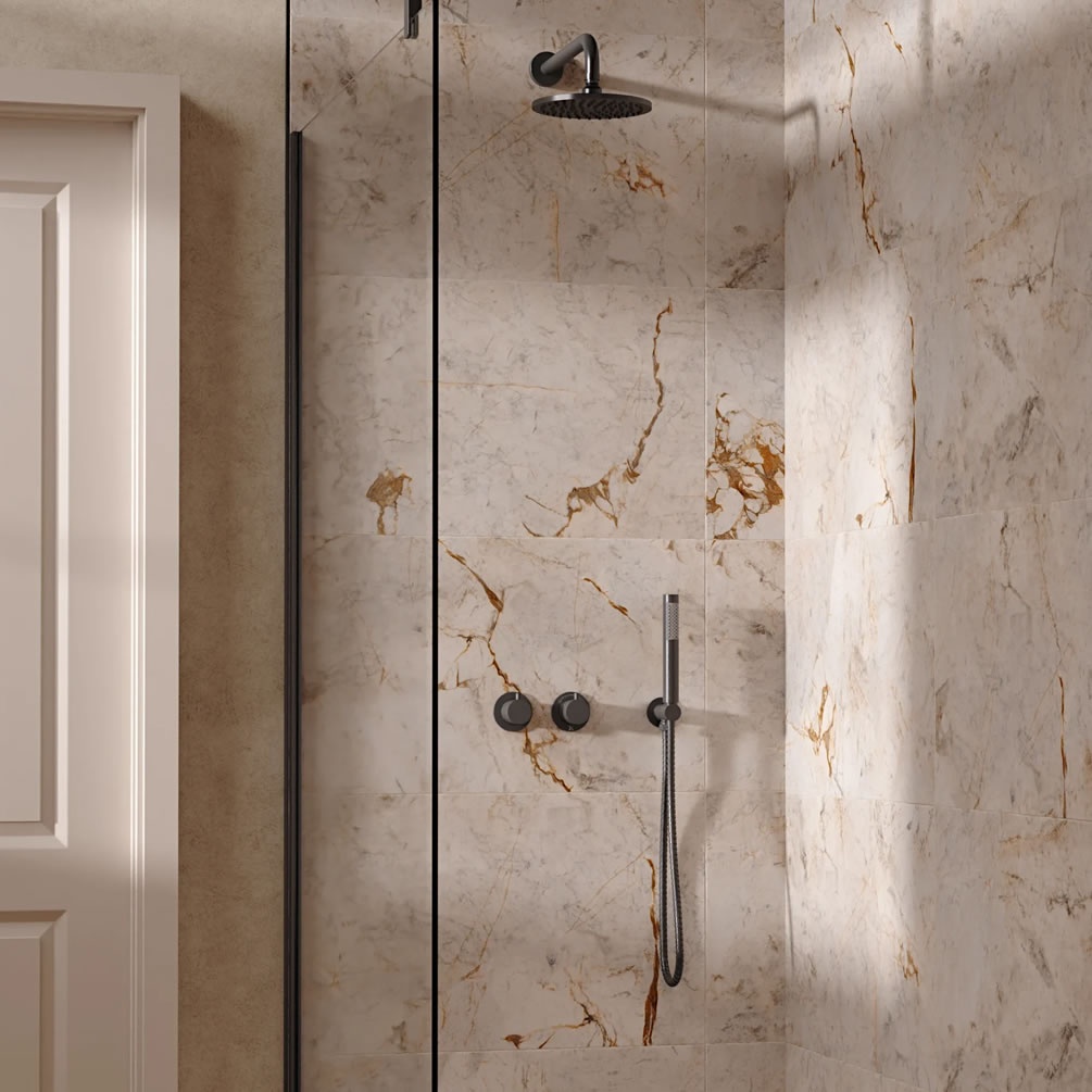 Lifestyle image of Crosswater Module Slate Dual Outlet Rainfall Shower Set