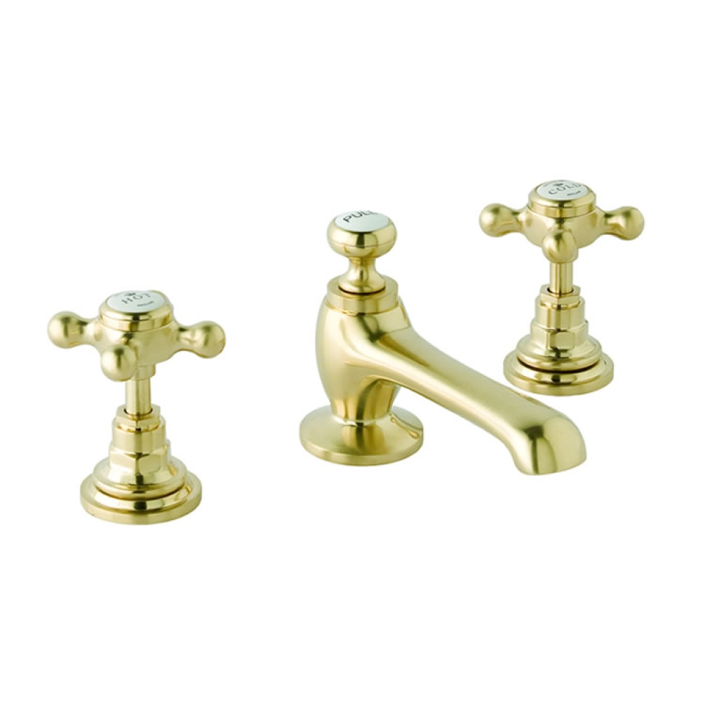 Photo of BC Designs Victrion Brushed Gold Crosshead 3 Tap Hole Basin Mixer Cut Out