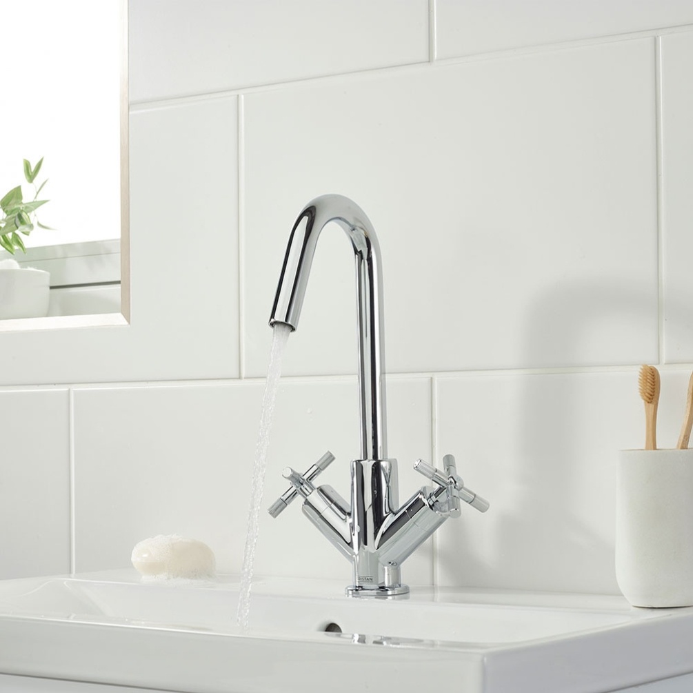 Lifestyle image of the Bristan Cruzar Chrome Tall Basin Mixer Tap & Click-Clack Waste