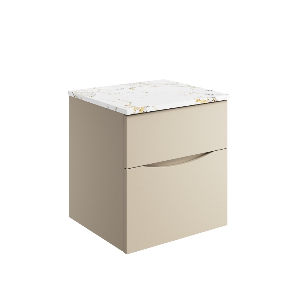Product Cut out image of the Crosswater Glide II Warm Stone 500mm Double Drawer Unit with Gold Vein Worktop