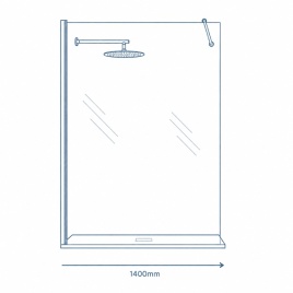 iconography image of a 1400mm wide shower screen illustrating 1400mm screens, enclosures, and doors