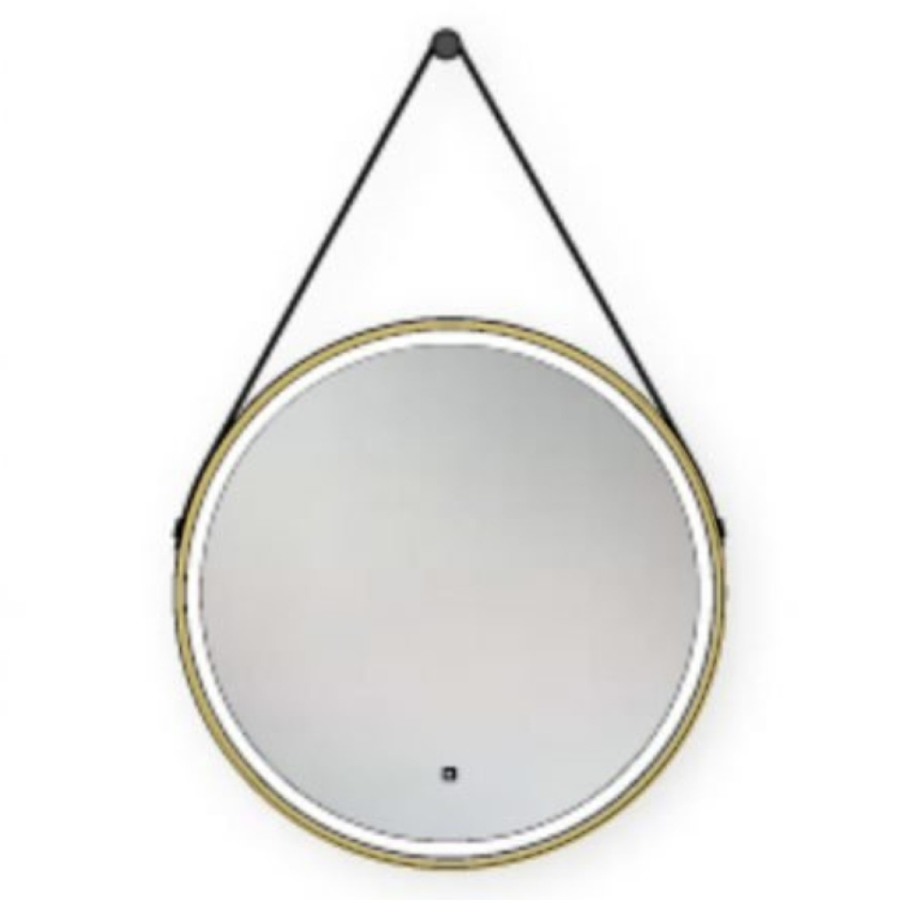 Product Cut out image of the HIB Solstice Brushed Brass 600mm Circular LED Mirror with Strap