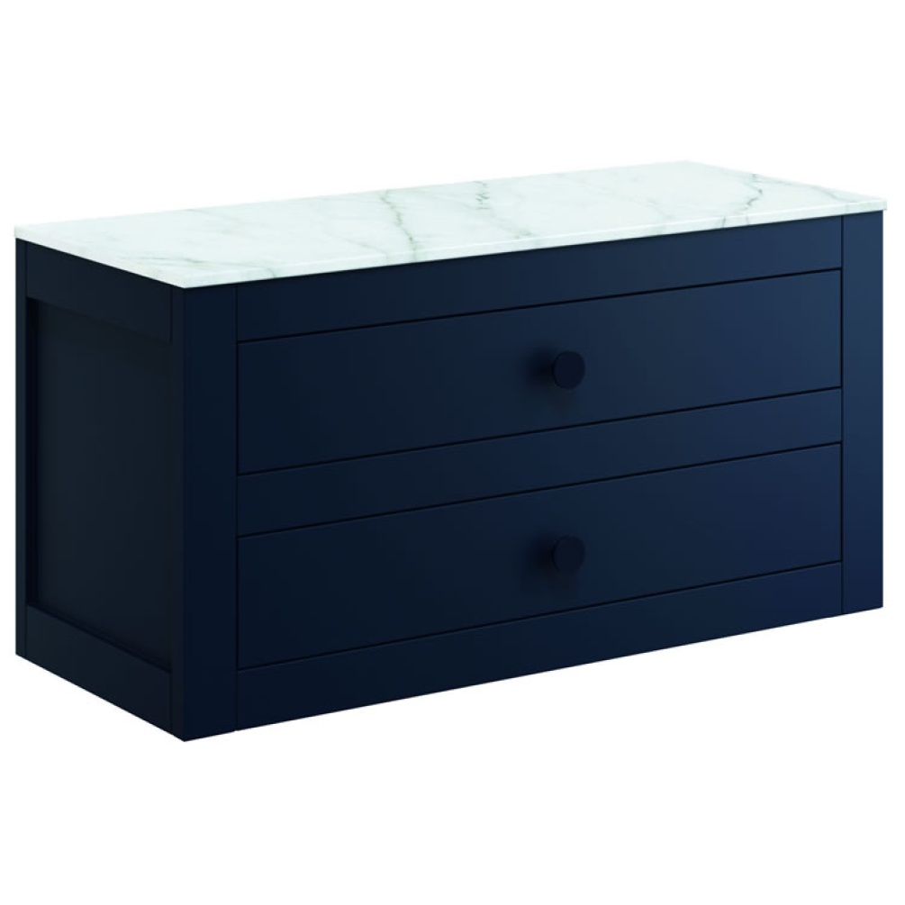 Cutout image of Crosswater Canvass Deep Indigo Blue Wall-Hung Vanity Unit with Marble Worktop 900mm