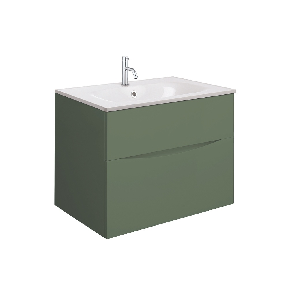 Product Cut out image of the Crosswater Glide II Sage Green 700mm Double Drawer Unit with Cast Minerable Marble 1 Tap Hole Basin