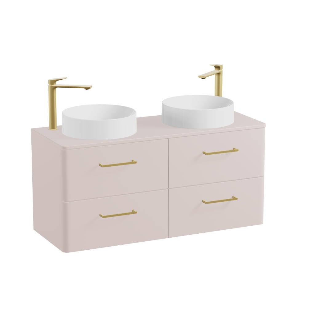 Vado Cameo 1200mm Pink Clay Wall Hung 4 Drawer Vanity Unit, Worktop & Gloss White Basins