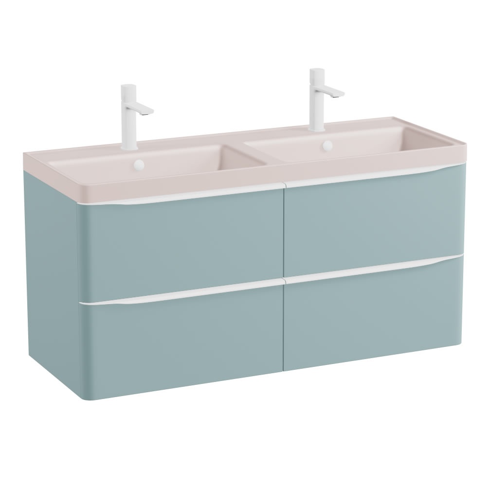 Vado Cameo 1200mm Cove Blue 4 Drawer Wall Hung Vanity Unit & Pink Clay Basin