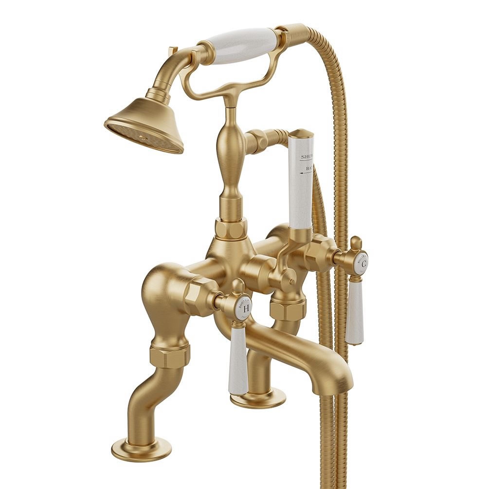 Booth & Co. Axbridge White Lever Brushed Brass Bath Shower Mixer